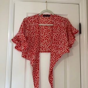 WHITE FOX Red floral tie shirt